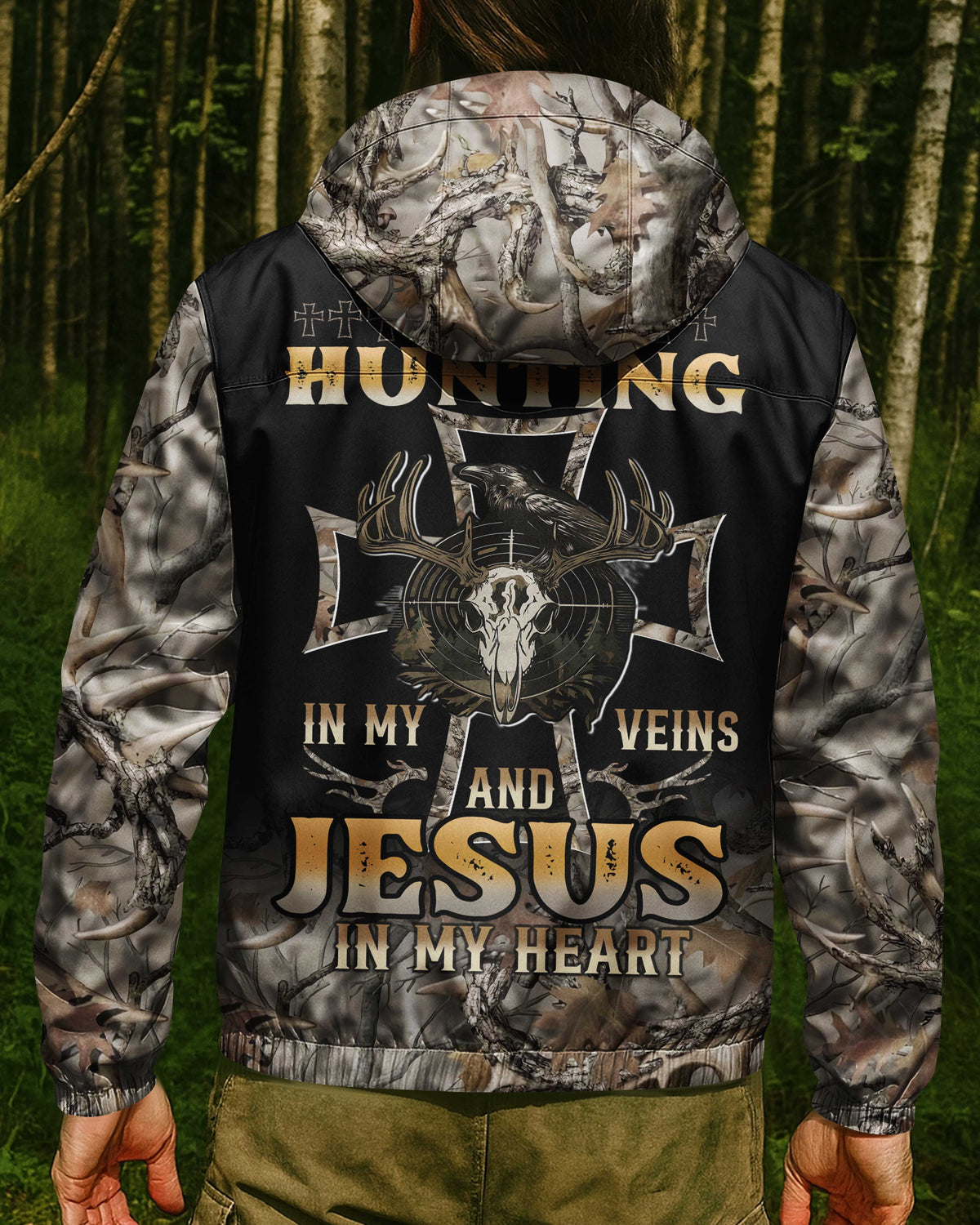 Hunting In My Veins And Jesus In My Heart All Over Print Outdoor Jacket
