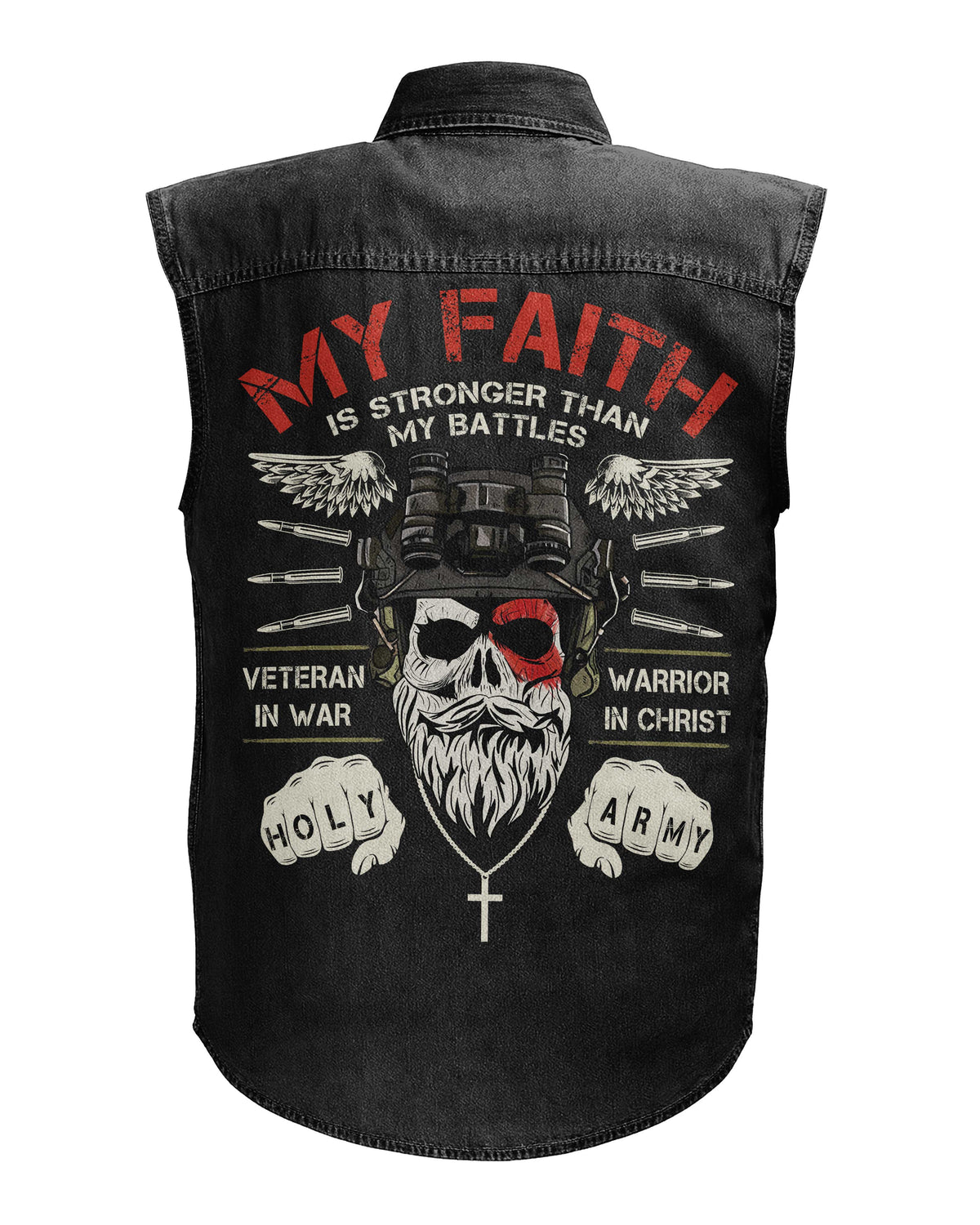 My Faith Is Stronger Than My Battles Sleevesless Denim T-Shirt