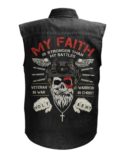 My Faith Is Stronger Than My Battles Sleevesless Denim T-Shirt