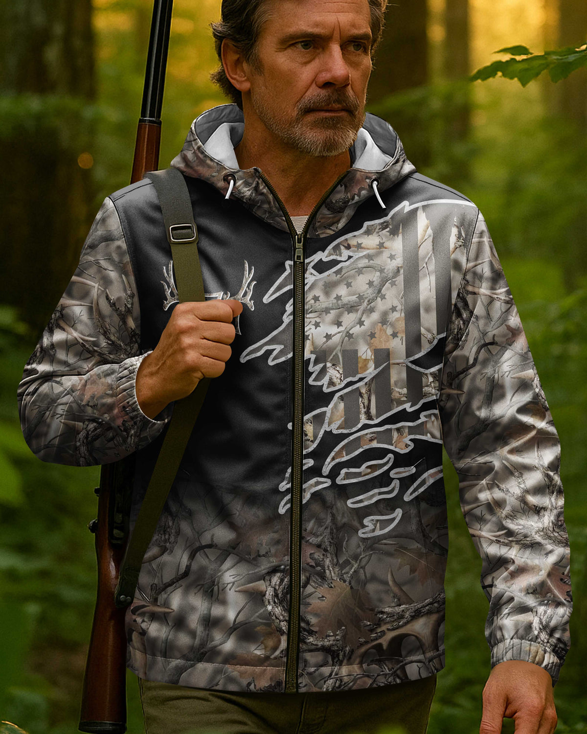 Hunting In My Veins And Jesus In My Heart All Over Print Outdoor Jacket