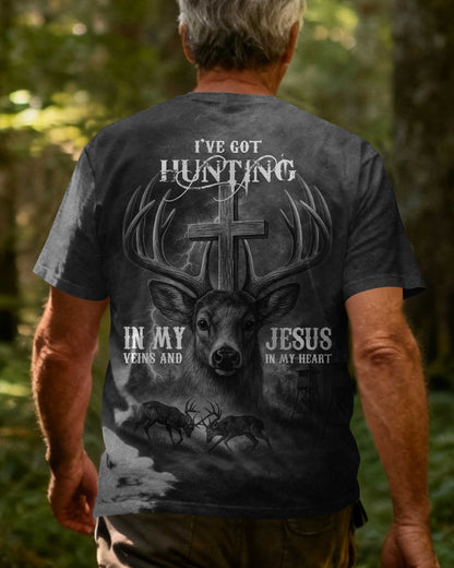 I've Got Hunting In My Veins And Jesus In My Heart Black T-Shirt