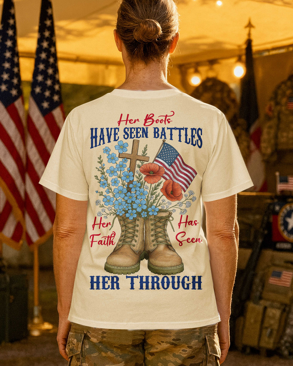 Her Boots Have Seen Battles Her Faith Has Seen Her Through T-Shirt