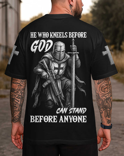 He Who Kneels Before God Can Stand Before Anyone All Over Print T-Shirt