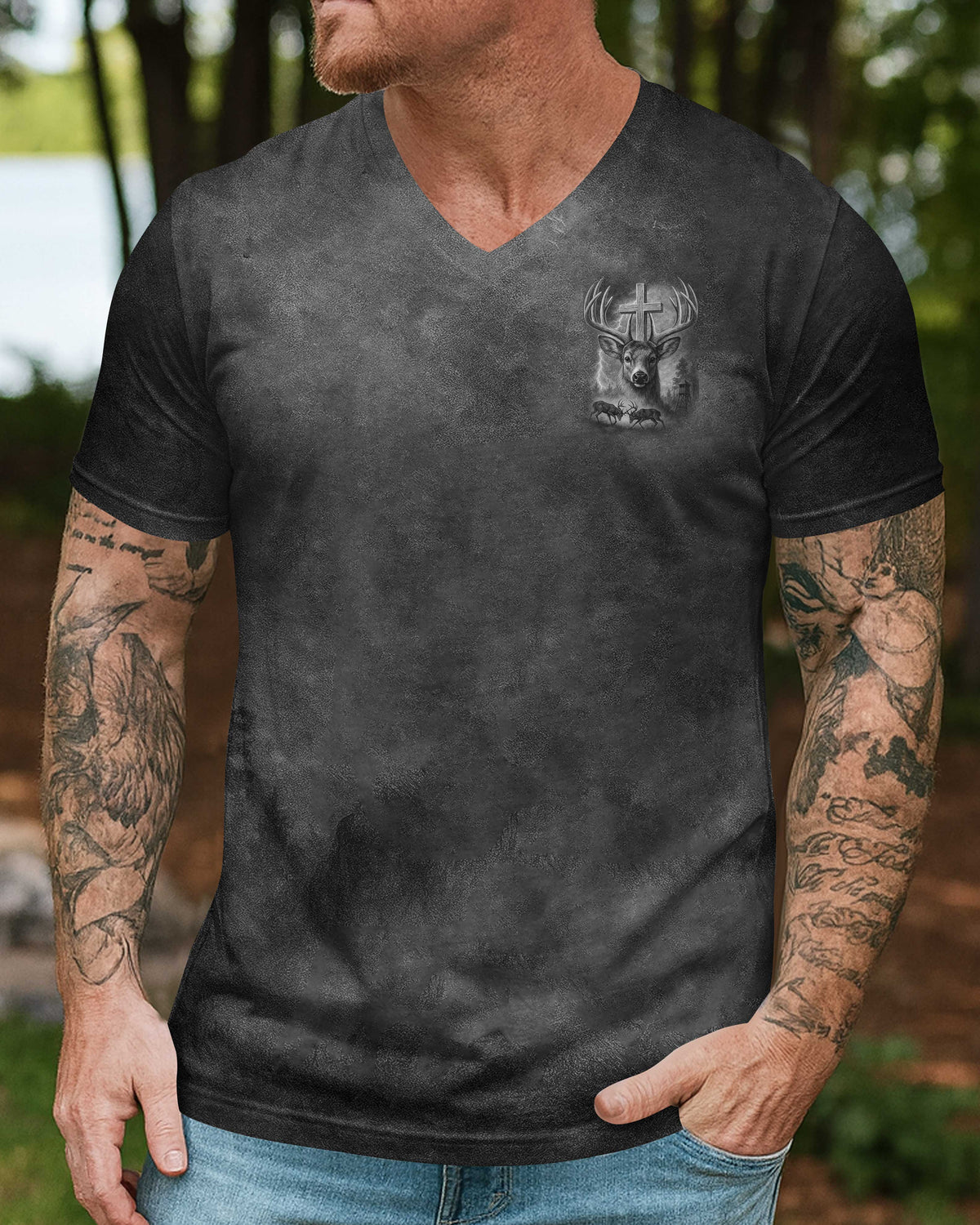 I've Got Hunting In My Veins And Jesus In My Heart Black T-Shirt