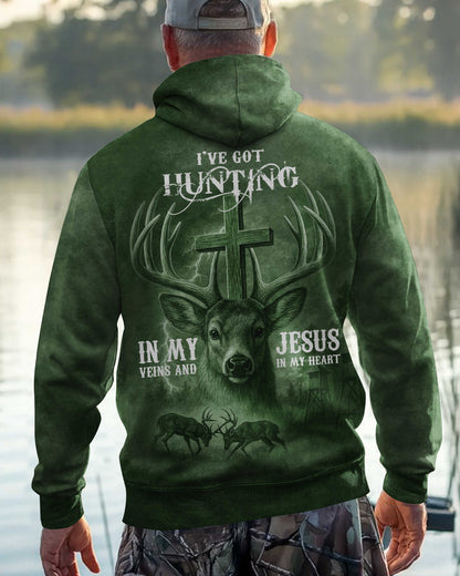 I've Got Hunting In My Veins And Jesus In My Heart Green T-Shirt