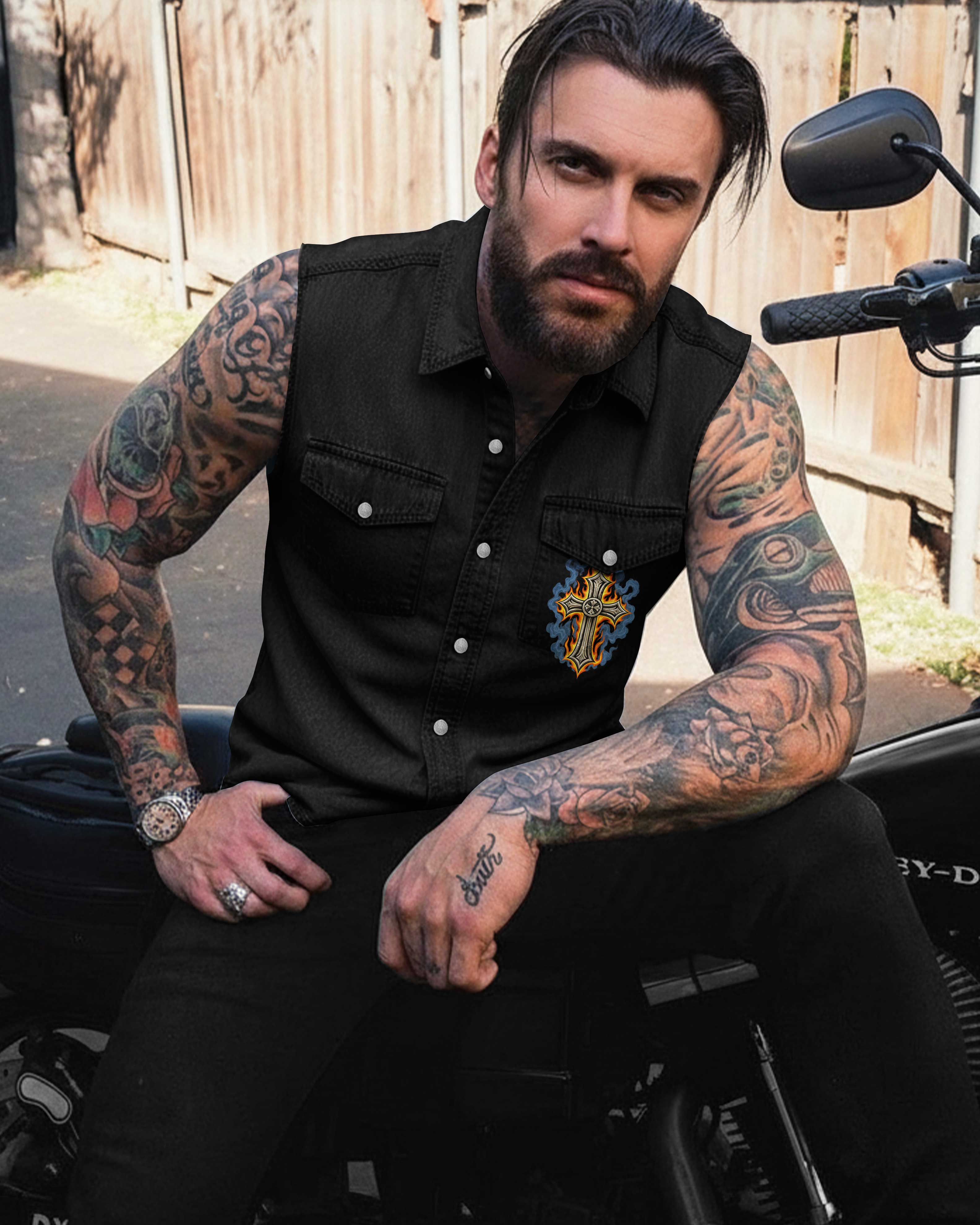 Christ's Outlaws For Sleevesless Denim T-Shirt