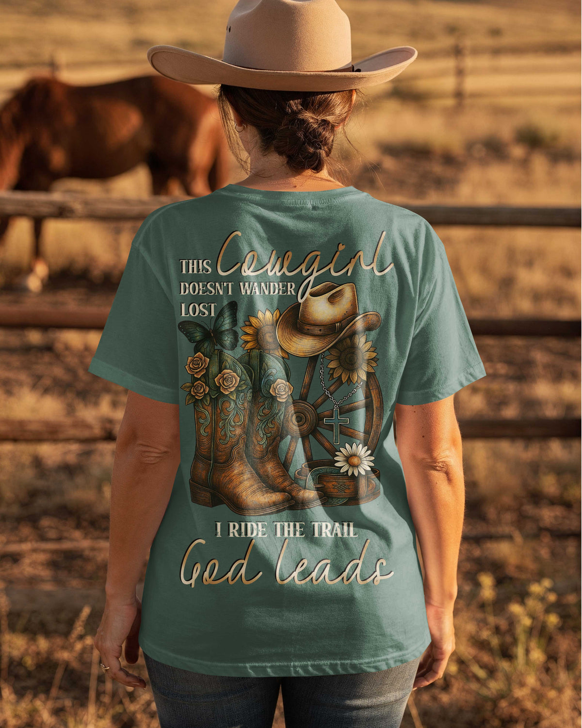 This Cowgirl Doesn't Wander Lost I Ride The Trail God Leads T-Shirt