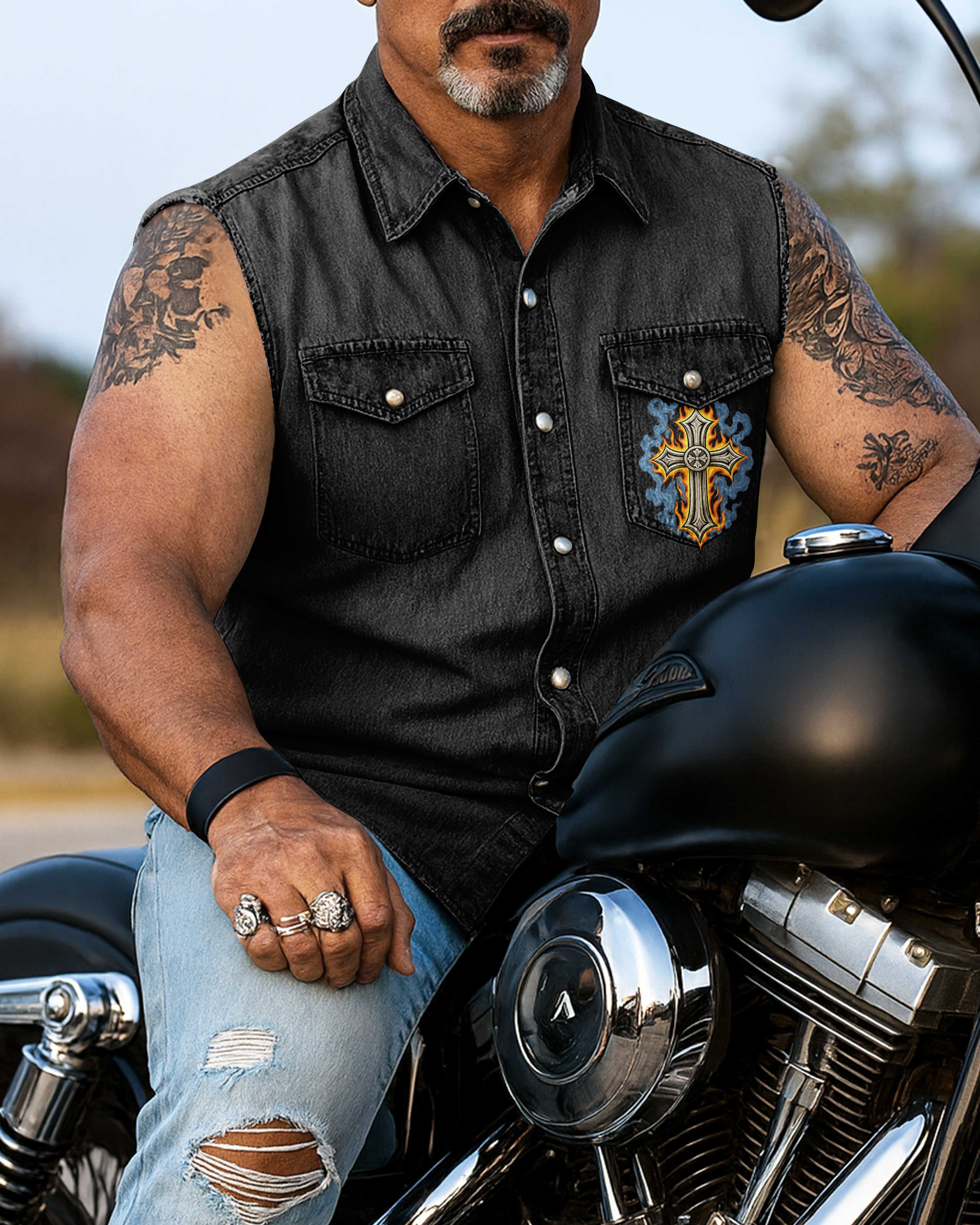 Christ's Outlaws For Sleevesless Denim T-Shirt