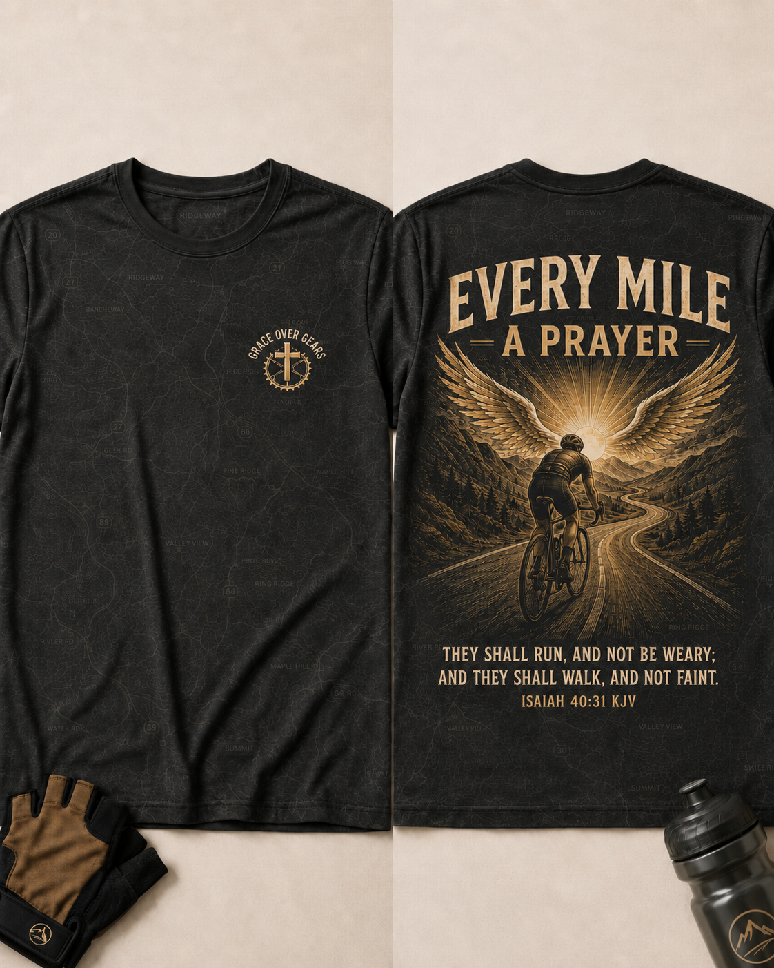 Jesus Shirts For Men Cycling AOP T-shirt Grace Over Gears Isaiah 40:31 Faith Rider Gift