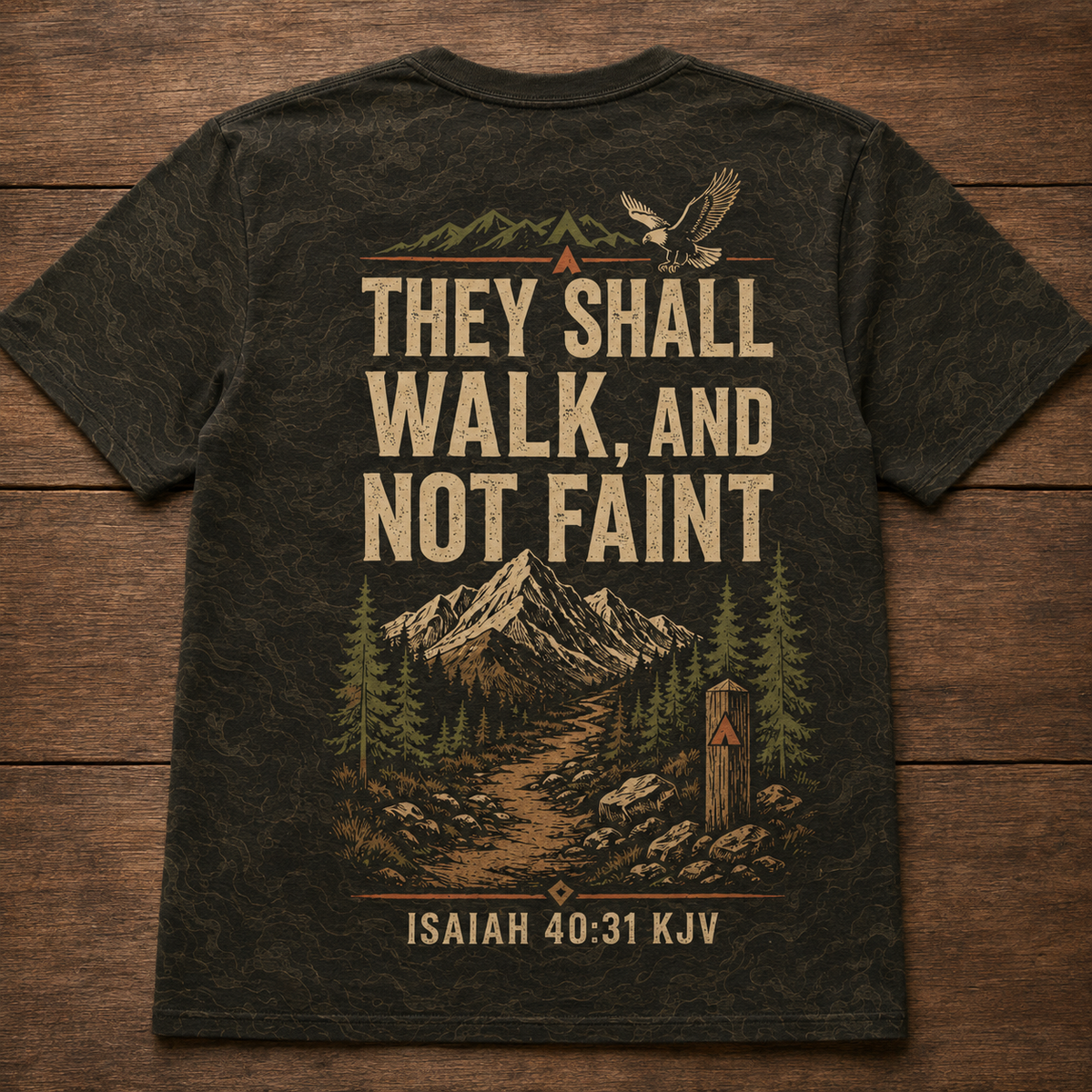 Christian Shirt Camo Hiking Aop, Covered In Grace Topographic Trail Tee