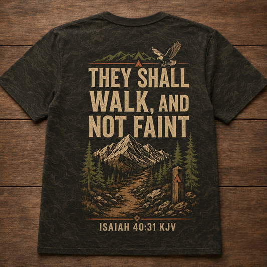 Christian Shirt Camo Hiking Aop, Covered In Grace Topographic Trail Tee
