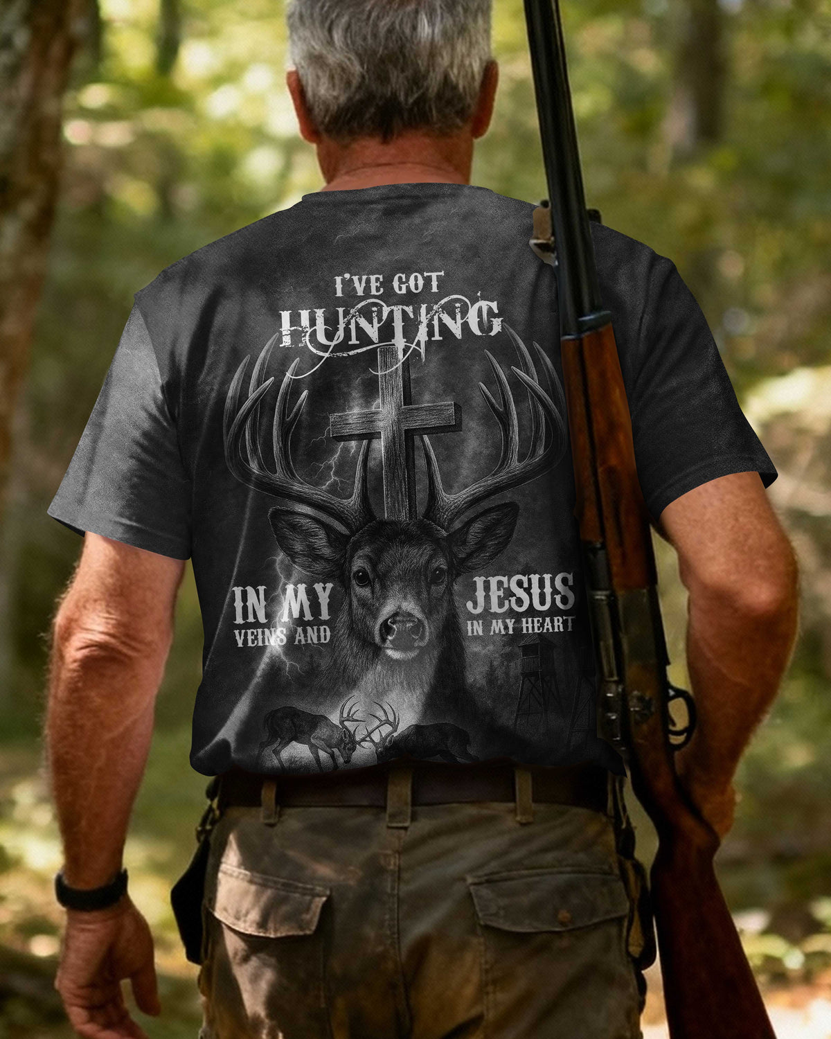 I've Got Hunting In My Veins And Jesus In My Heart Black T-Shirt