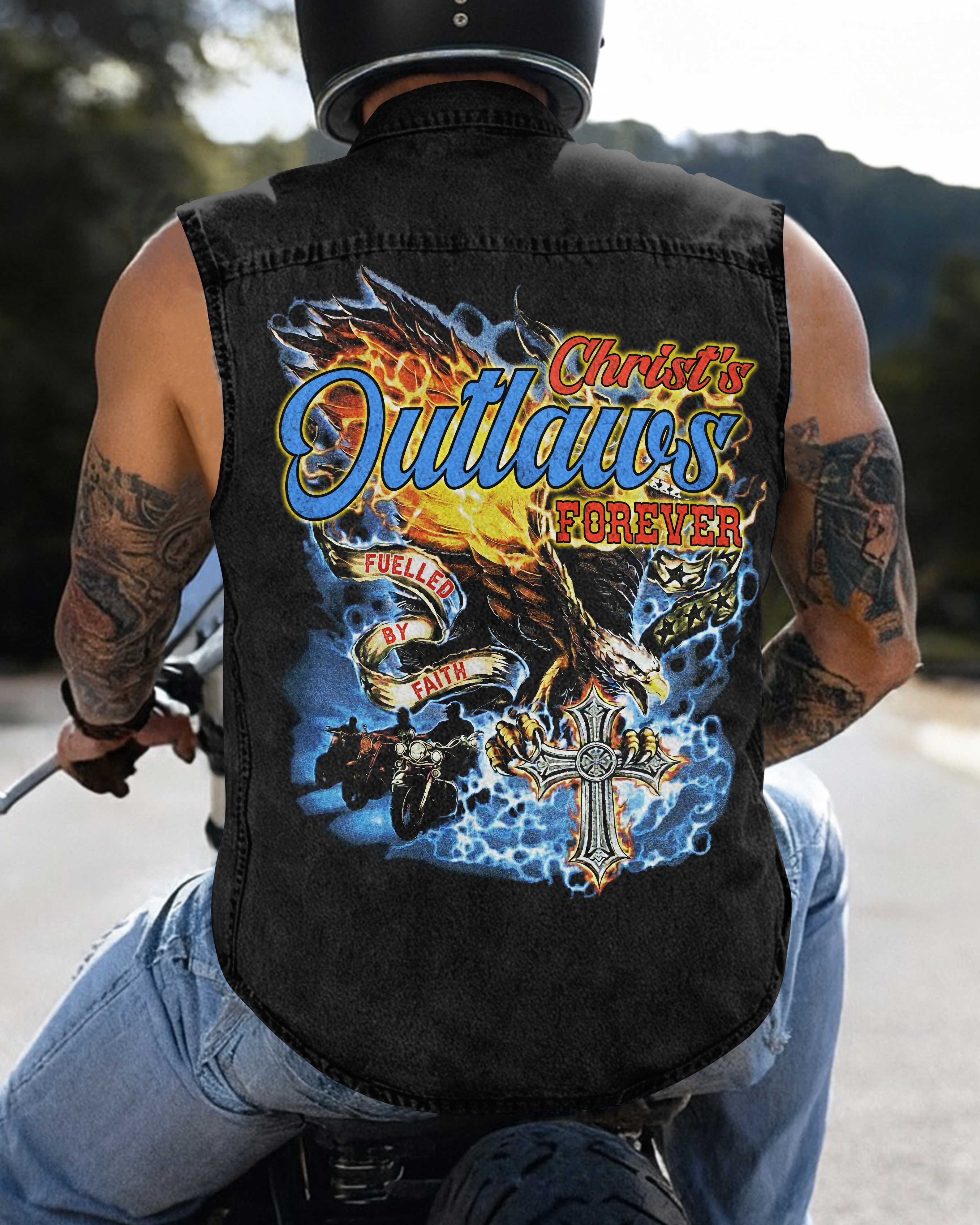 Christ's Outlaws For Sleevesless Denim T-Shirt