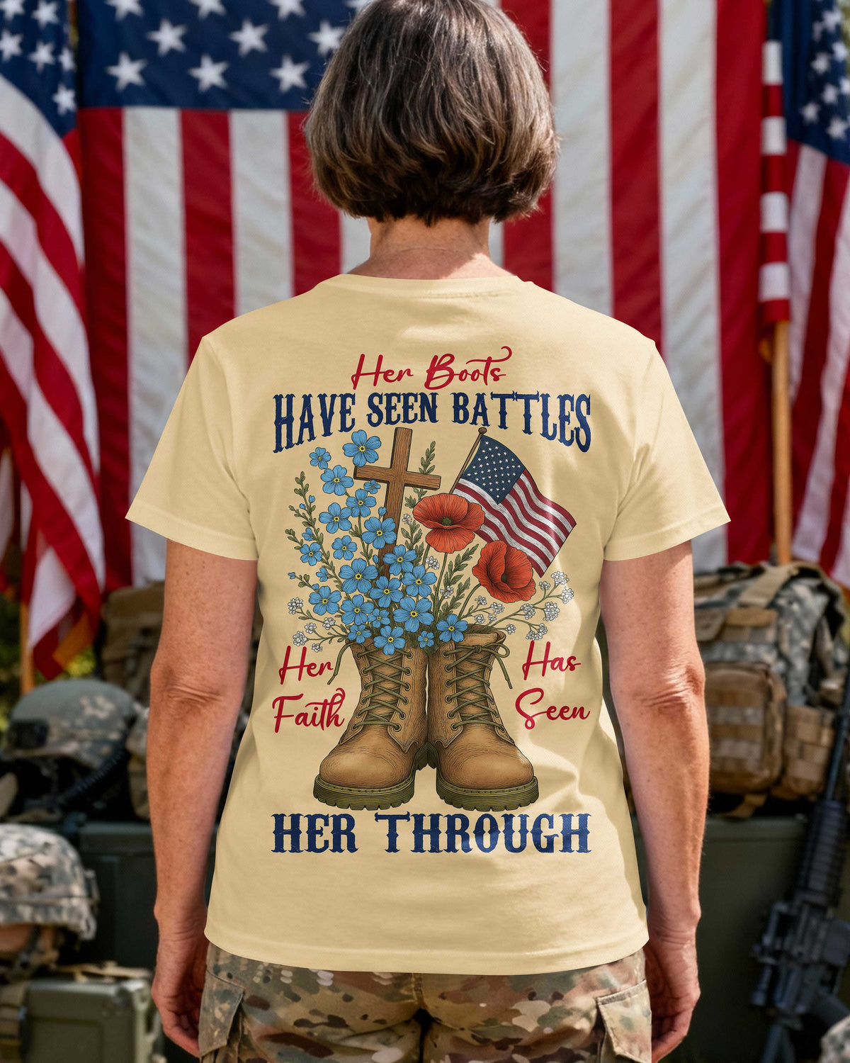 Her Boots Have Seen Battles Her Faith Has Seen Her Through T-Shirt