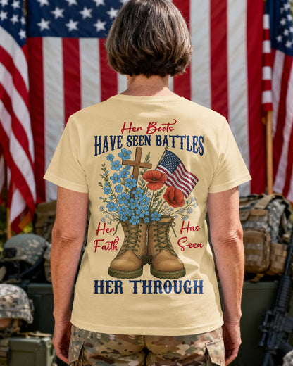 Her Boots Have Seen Battles Her Faith Has Seen Her Through T-Shirt