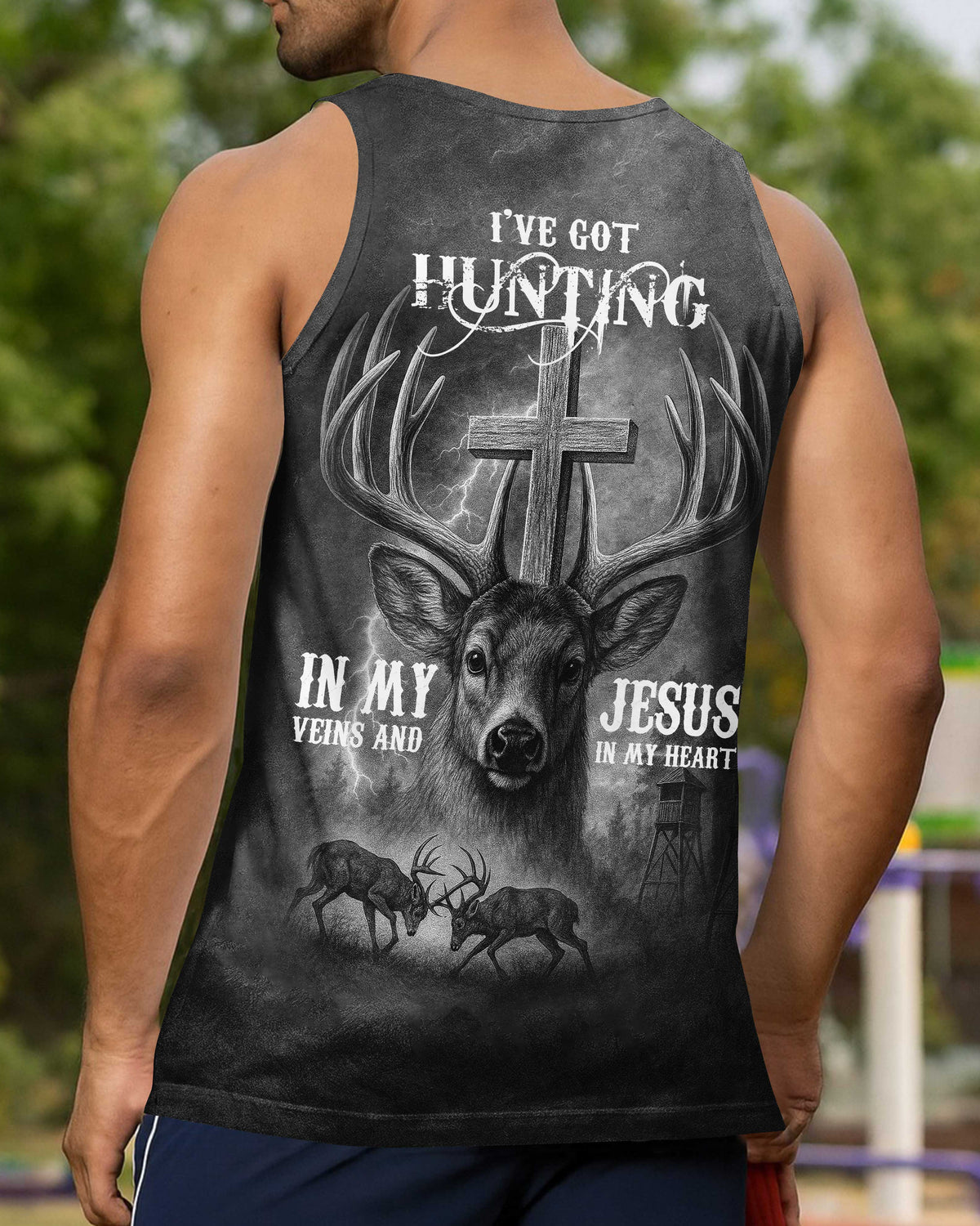 I've Got Hunting In My Veins And Jesus In My Heart Black T-Shirt