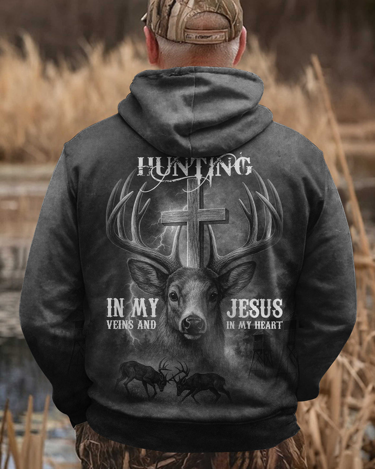 I've Got Hunting In My Veins And Jesus In My Heart Black T-Shirt