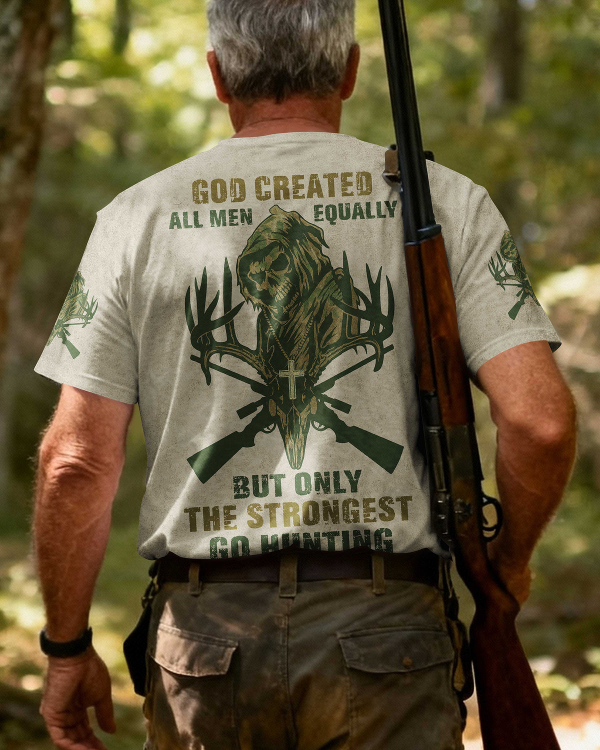 God Created All Men Equally But Only The Strongest Go Hunting All Over Print T-Shirt