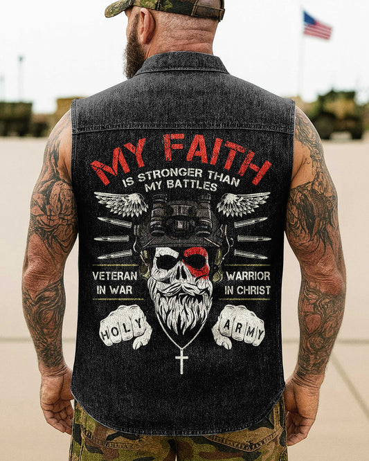 My Faith Is Stronger Than My Battles Sleevesless Denim T-Shirt