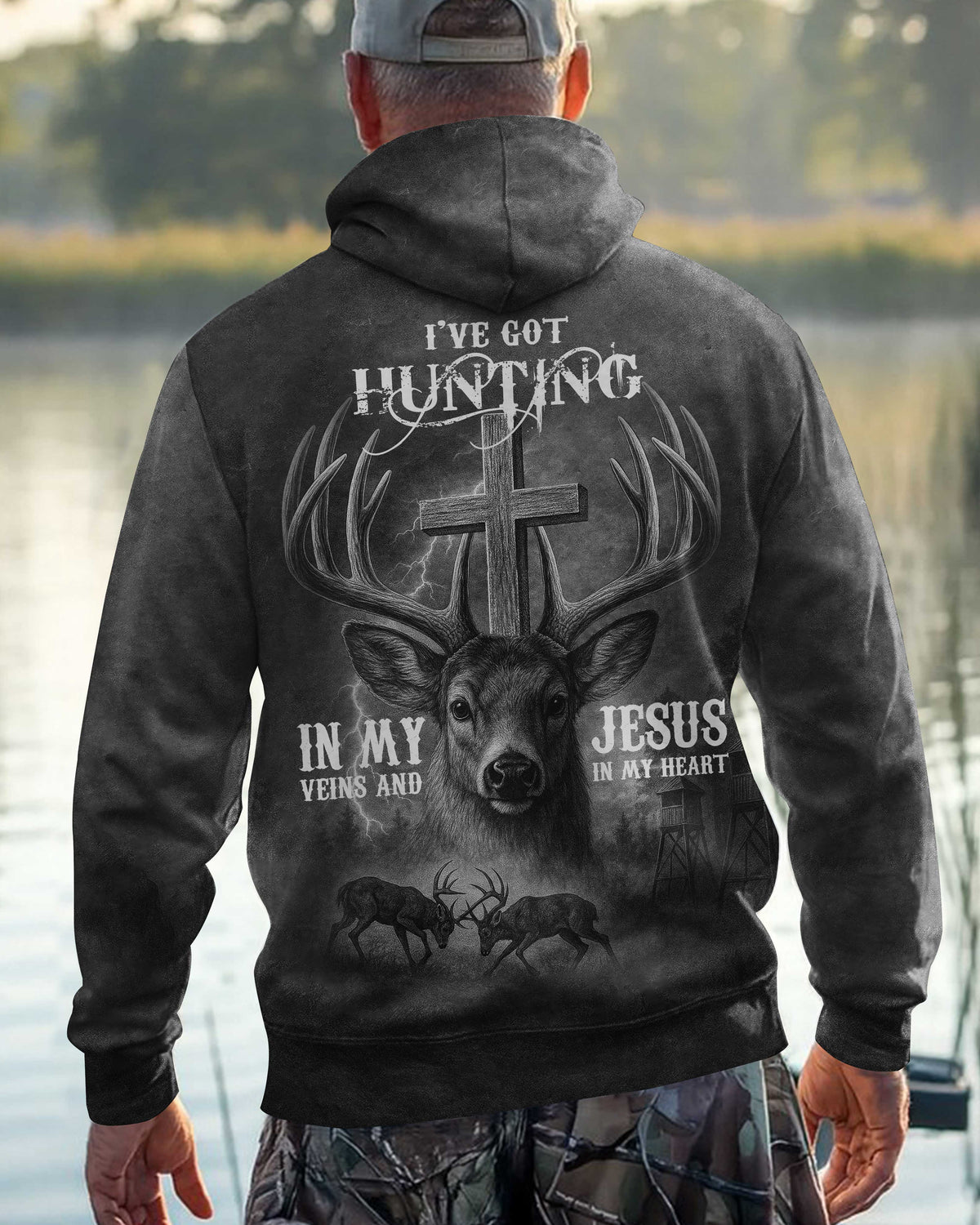 I've Got Hunting In My Veins And Jesus In My Heart Black T-Shirt