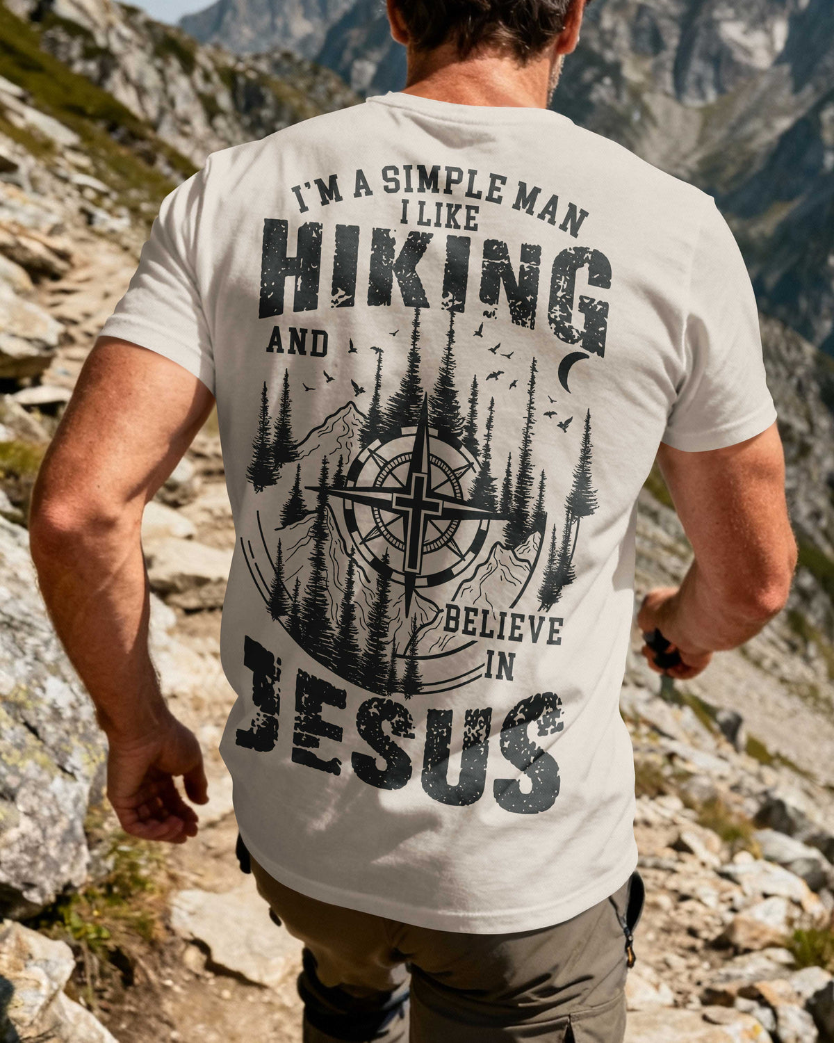 I'm A Simple Man I Like Hiking And I Believe In Jesus All Over Print T-Shirt