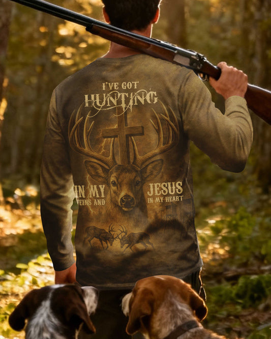 I've Got Hunting In My Veins And Jesus In My Heart All Over Print Long Sleeves T-Shirt