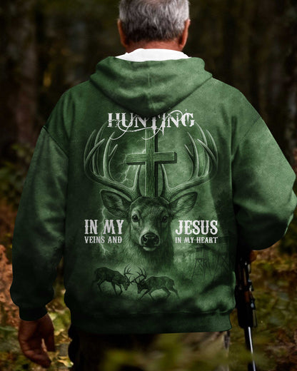I've Got Hunting In My Veins And Jesus In My Heart Green T-Shirt