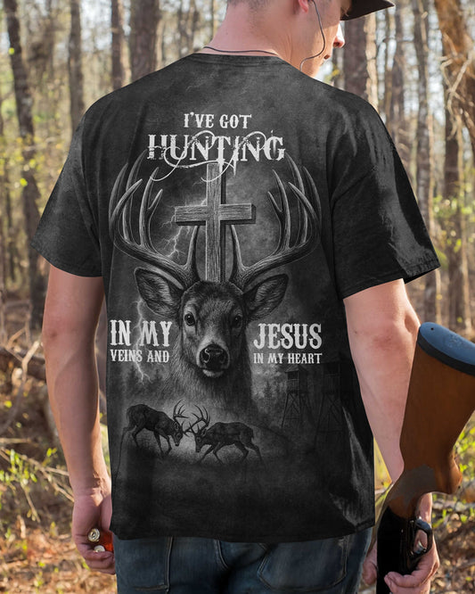 I've Got Hunting In My Veins And Jesus In My Heart Black T-Shirt