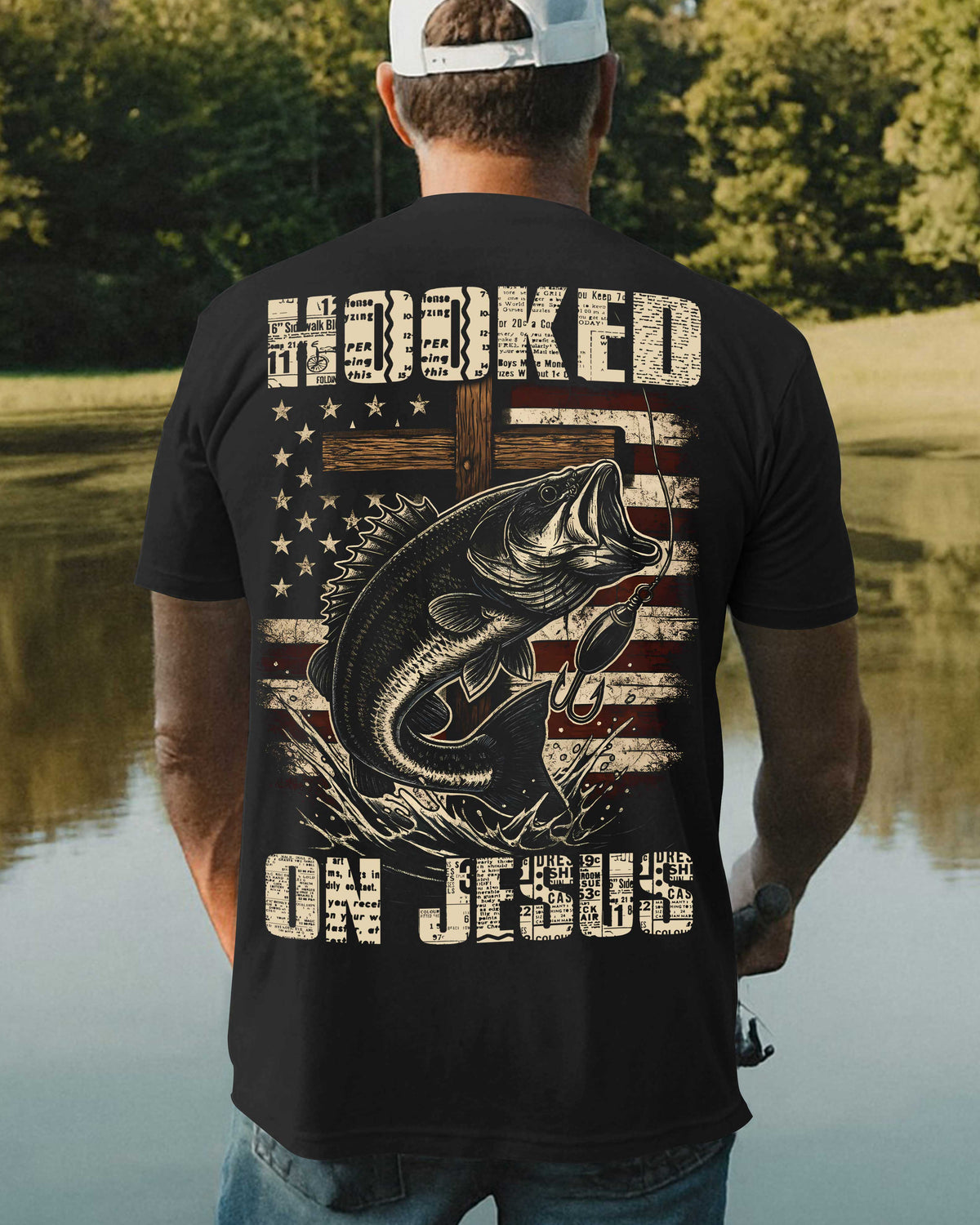 Hooked On Jesus All Over Print T-Shirt