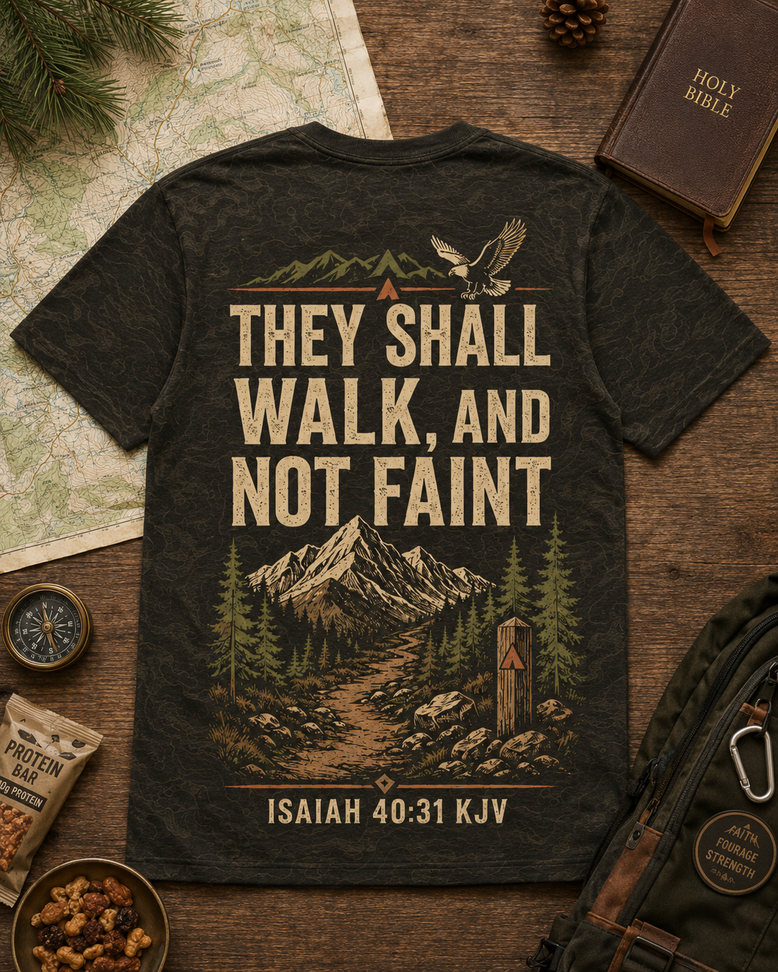 Christian Shirt Camo Hiking Aop, Covered In Grace Topographic Trail Tee
