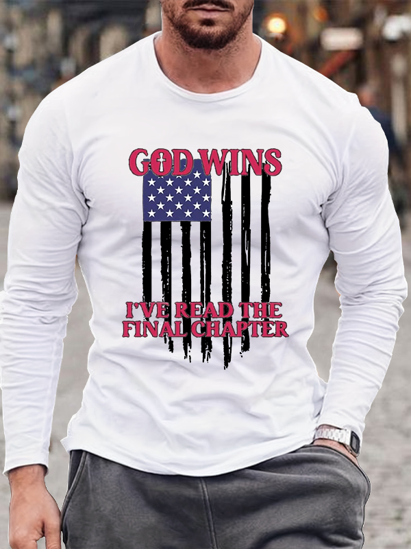 God Wins American Flag Cotton Long Sleeve T-Shirt
