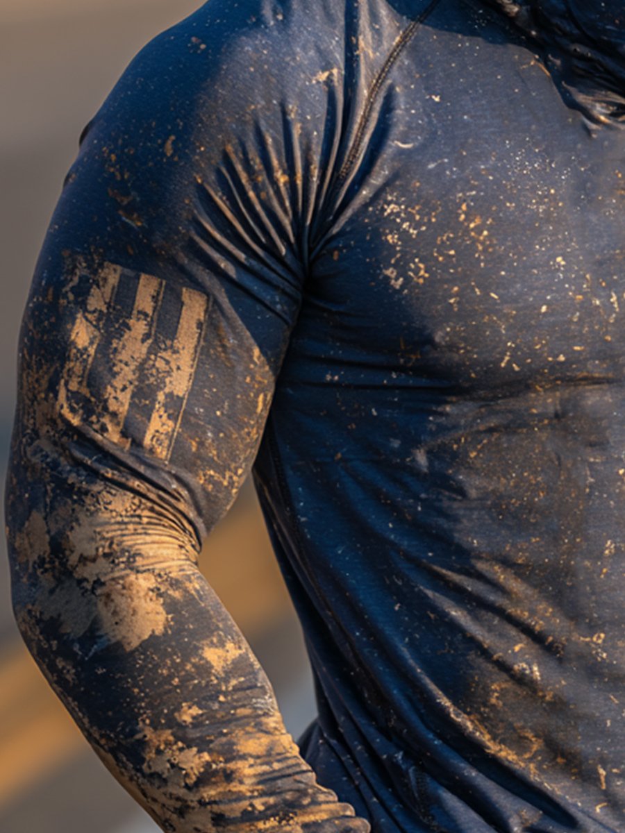 Men's Retro Flag Logo Outdoor Sun Protection Breathable Cooling Mask Hooded Sun Protection Long Sleeve Top