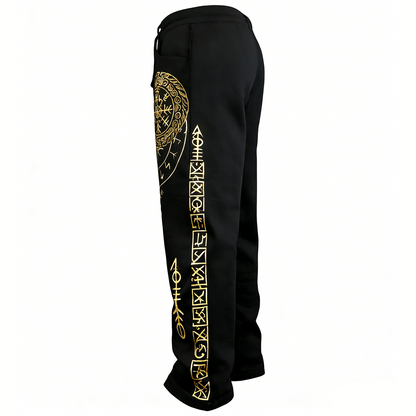 Retro Viking Totem Print Street Trousers