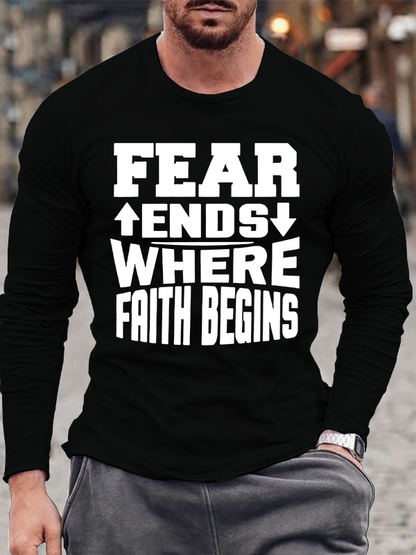 Fear Ends Where Faith Beings Christian Cotton Long Sleeve T-Shirt