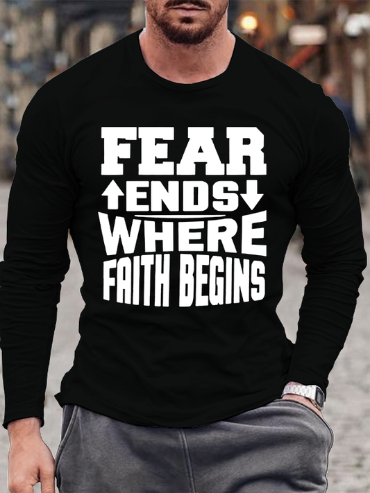 Fear Ends Where Faith Beings Christian Cotton Long Sleeve T-Shirt