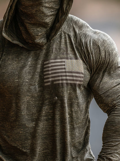 Men's Retro Flag Logo Outdoor Sun Protection Breathable Cooling Mask Hooded Sun Protection Long Sleeve Top