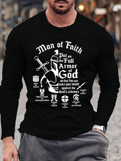 The Man Of Faith Put On The Full Armor Of Gods To Against Devil`S Scheme  Christian Cotton Long Sleeve T-Shirt