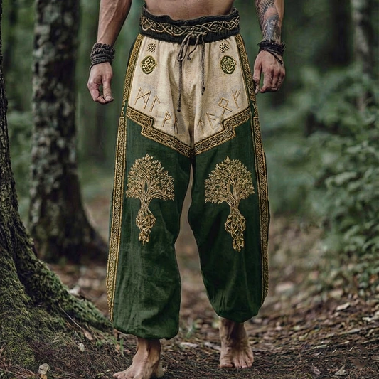 Men's Viking Yggdrasill Runes Two-Tones Celtic Totem Nordic Retro Pants