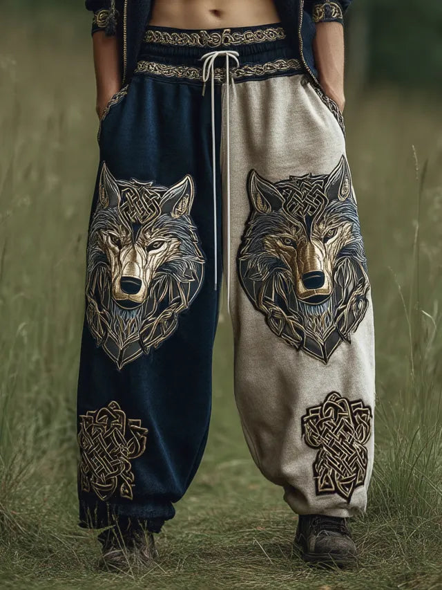 Men's Viking Nordic Rune Wolf Totem Two-Tone Sports Pants