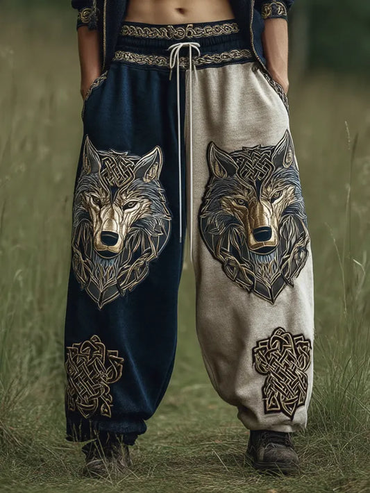 Men's Viking Nordic Rune Wolf Totem Two-Tone Sports Pants