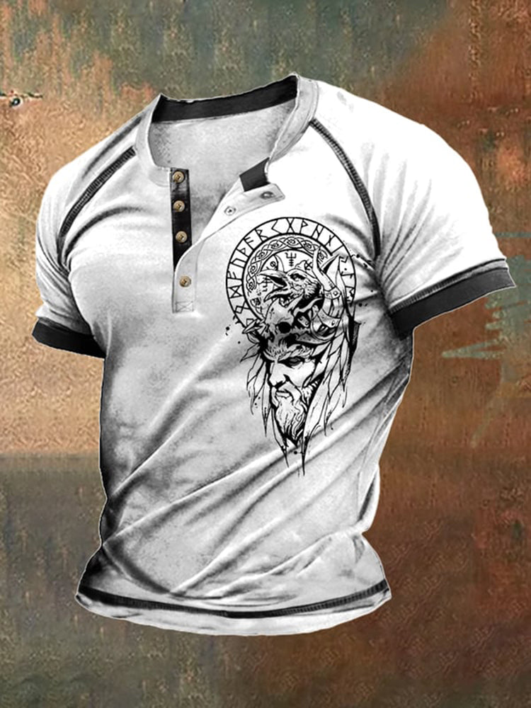 Vintage Contrast Vikings Sons Of Odin Print T-Shirt