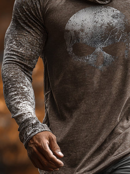 Men's Retro Outdoor Sun Protection Breathable Cooling Mask Hooded Sun Protection Long Sleeve Top