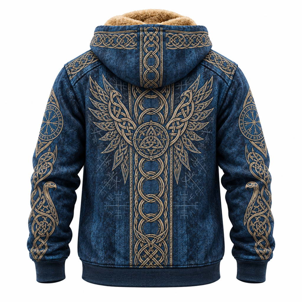 Navy Viking Winged Knot Fleece Zip Hoodie