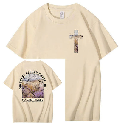 God Turns Broken Pieces Into Masterpieces Christian Pattern Crew Neck T-Shirt