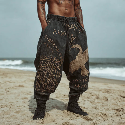 Men's Viking Nordic Mystical Runes Eagle Celtic Totem Summer Casual Pants