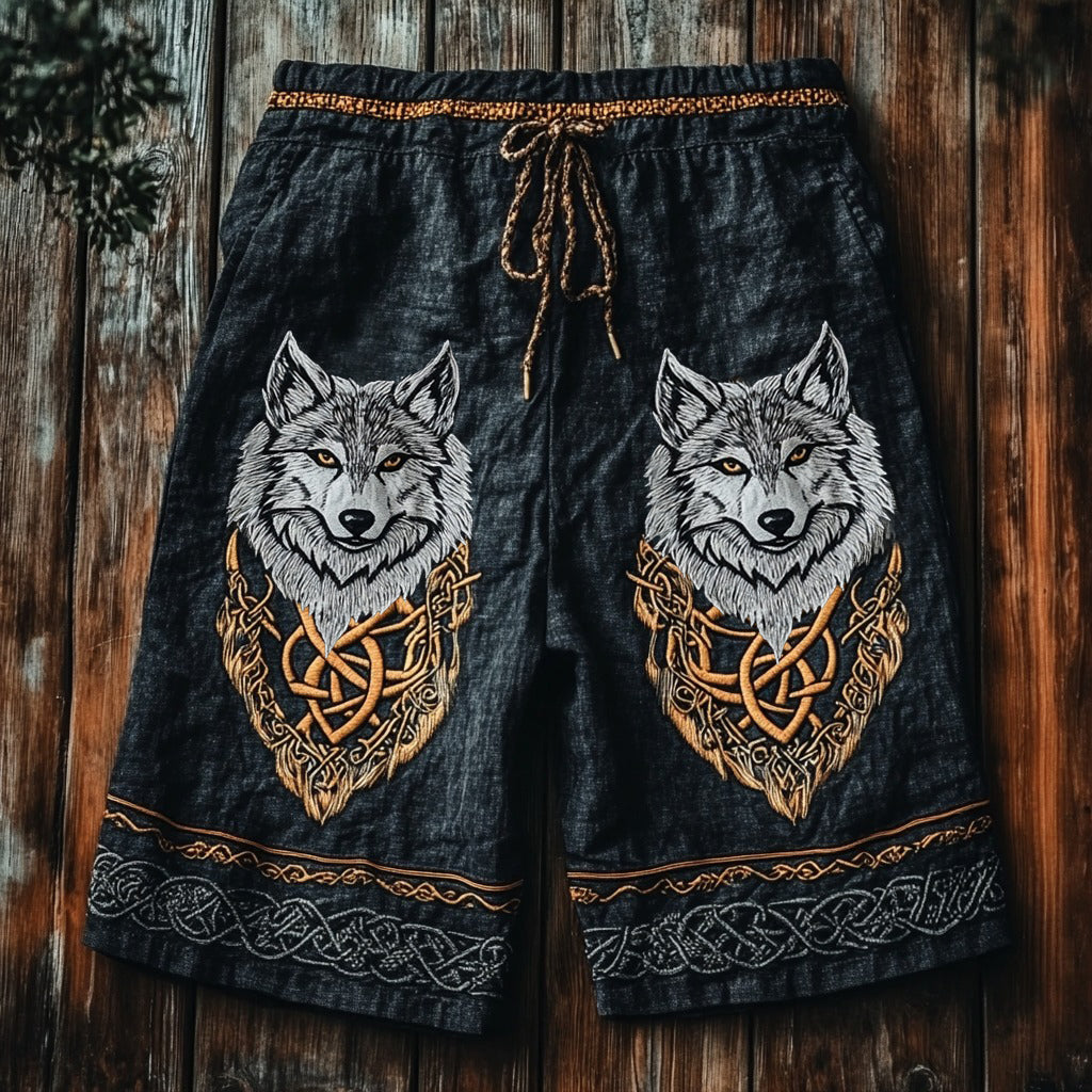 Men's Viking Rune Mythical Wolf Art Graphics Sports Shorts