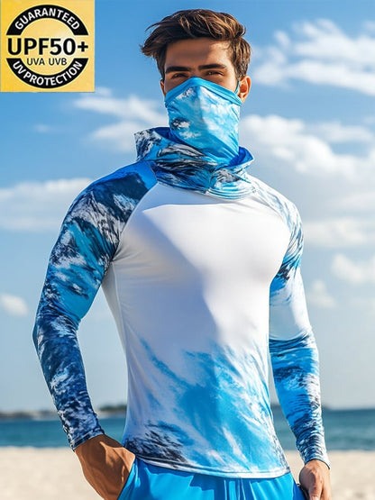 Men's Outdoor Sun Protection Breathable Cool Hooded Sun Protection Long-Sleeved Top