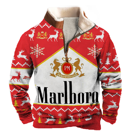 Men's Christmas Racing Print Half-zip Polo Sweatshirt