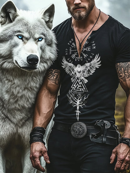 Viking Divine Magic Raven Totem Casual Henley Shirt