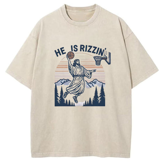 He Is Rizzin Funny Christian Washed T-Shirt